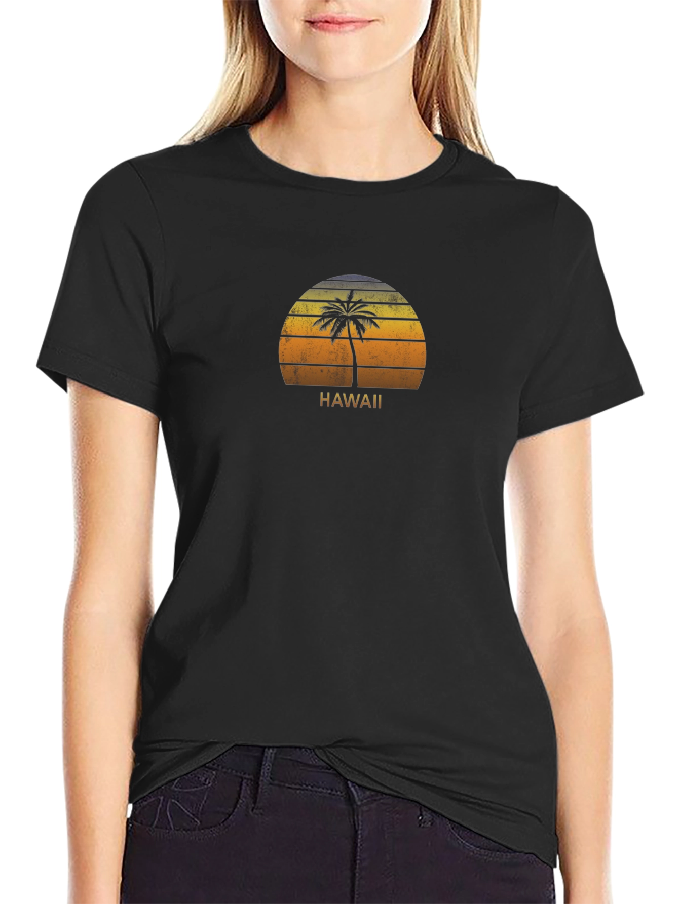 Hawaii Palm Sunset Graphic T-Shirt - Black