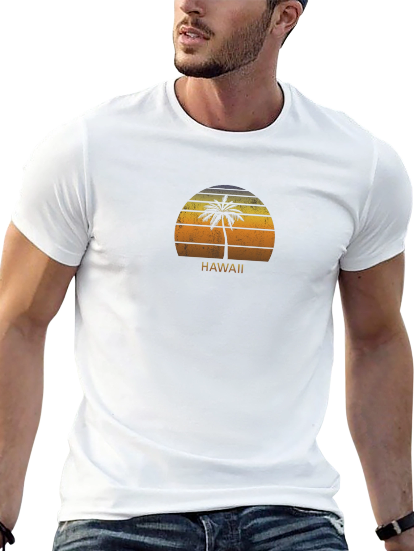 Hawaii Palm Sunset Graphic T-Shirt - Black