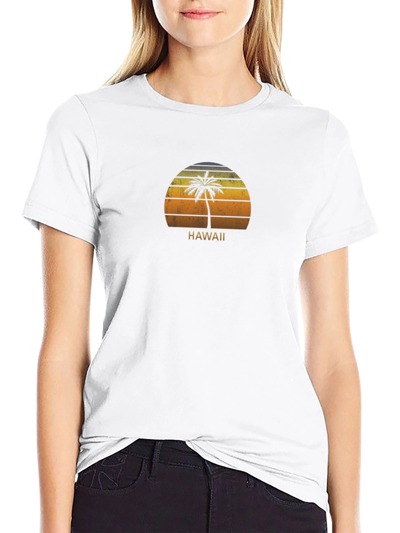 Hawaii Palm Sunset Graphic T-Shirt - Black