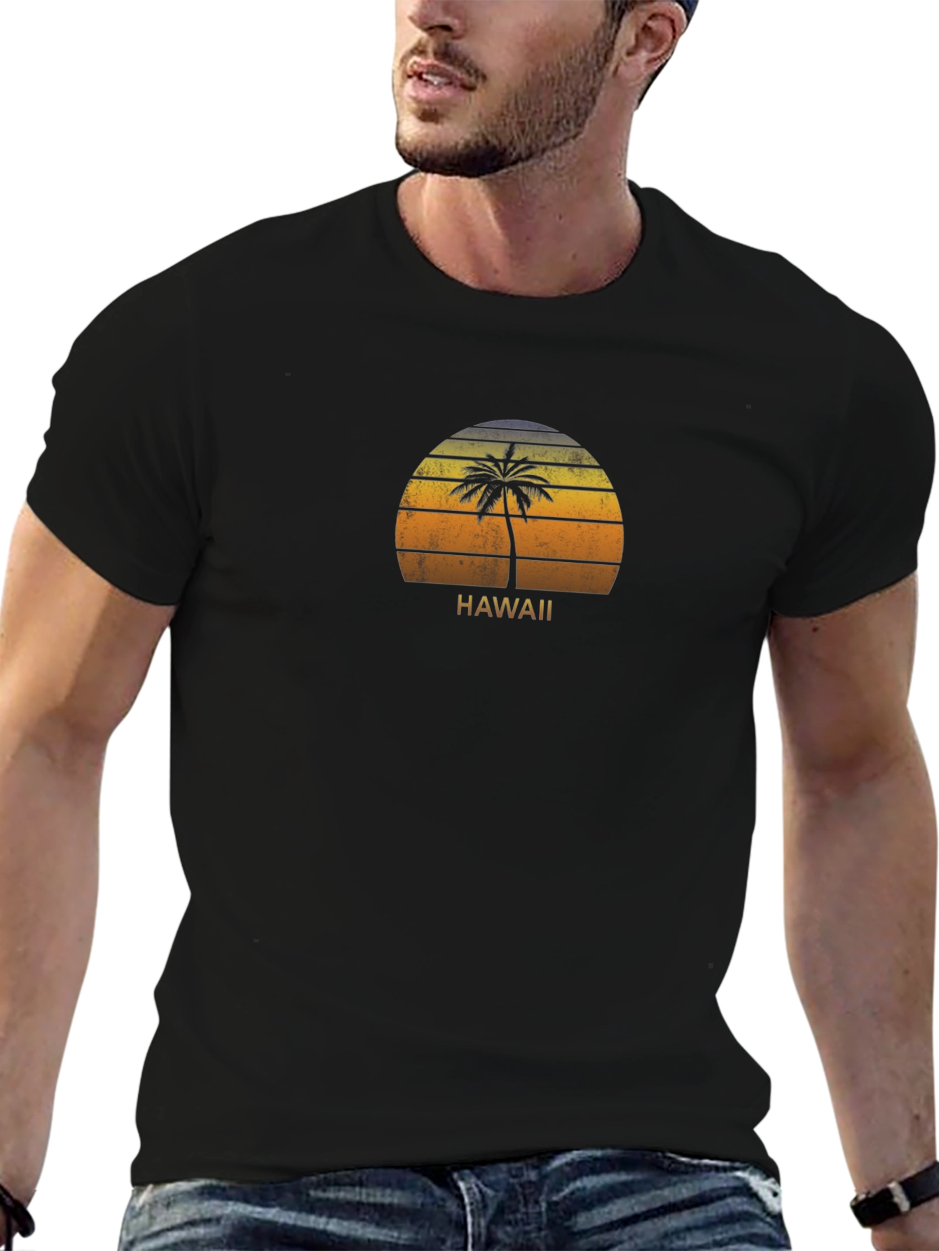 Hawaii Palm Sunset Graphic T-Shirt - Black