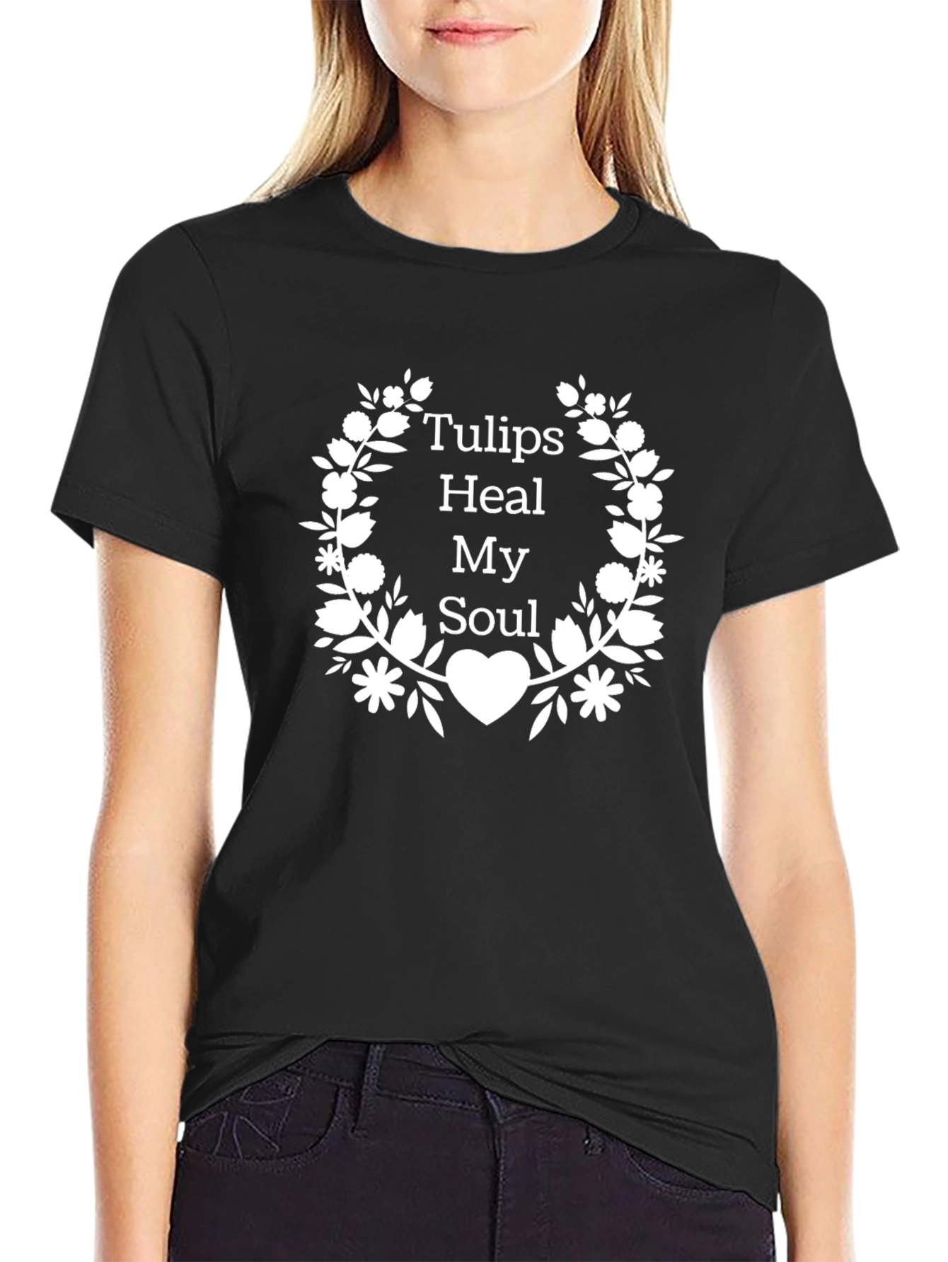 Tulips Heal My Soul Black Graphic Tee