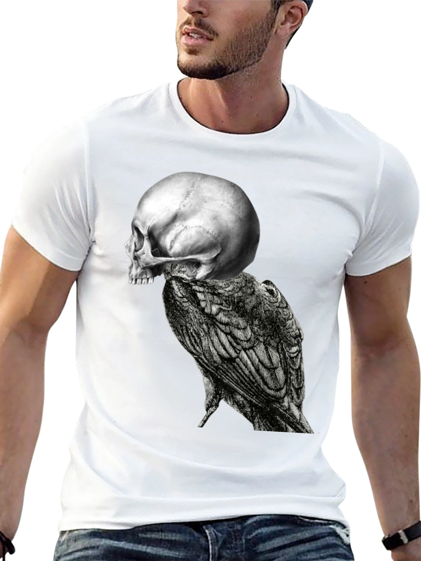 Skull & Raven Graphic Tee - Black Cotton Blend