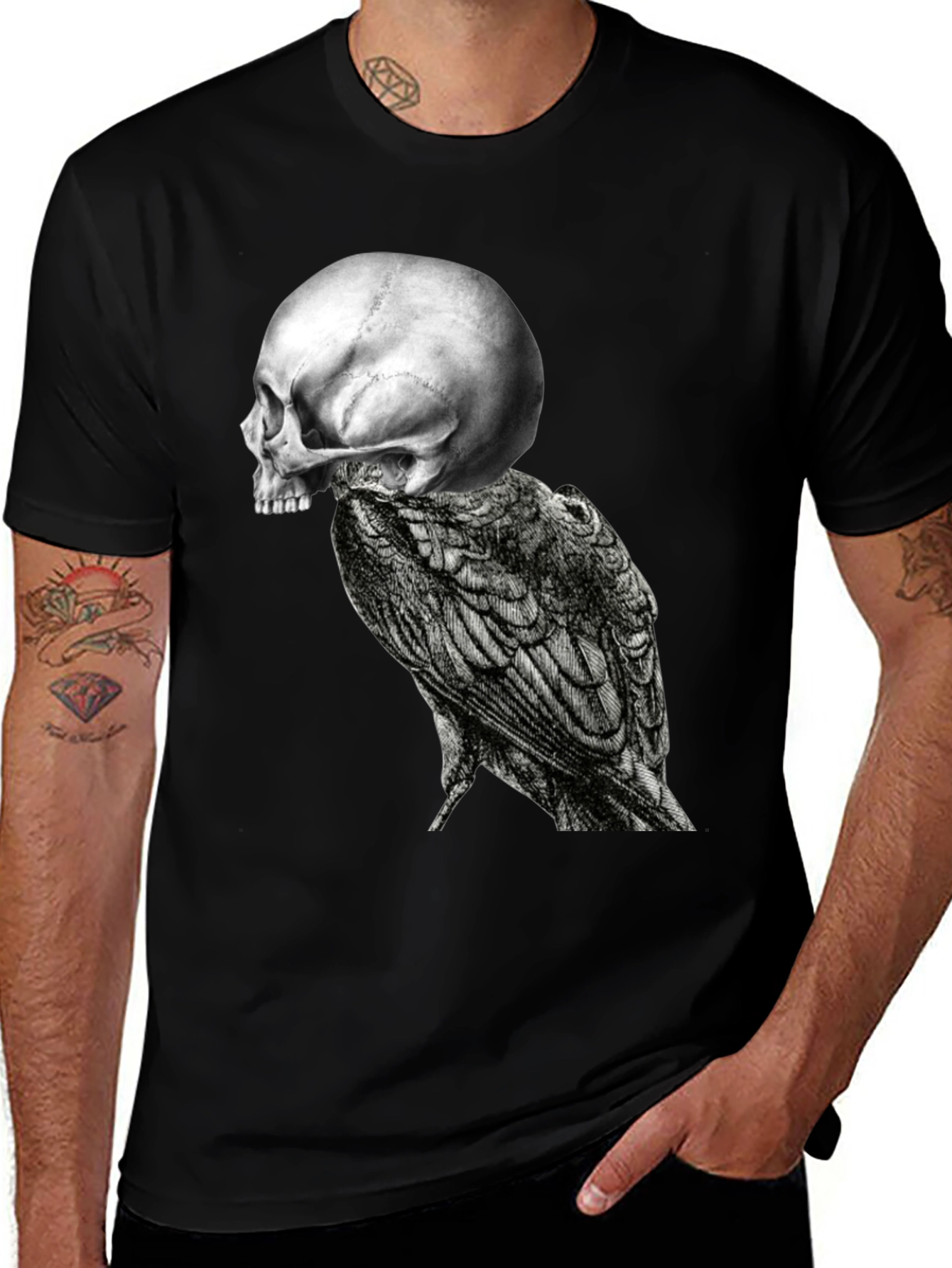Skull & Raven Graphic Tee - Black Cotton Blend