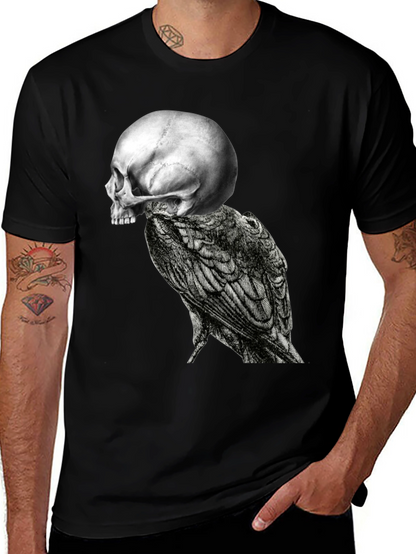 Skull & Raven Graphic Tee - Black Cotton Blend