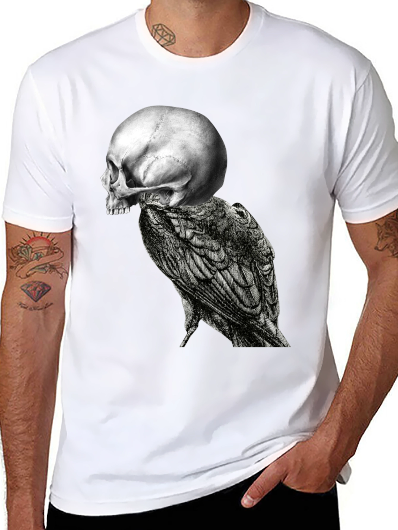 Skull & Raven Graphic Tee - Black Cotton Blend