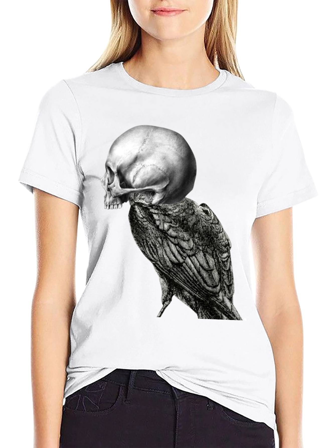 Skull & Raven Graphic Tee - Black Cotton Blend