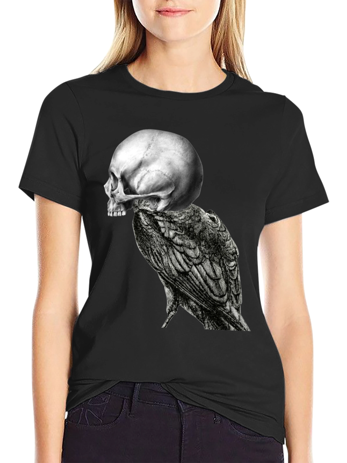 Skull & Raven Graphic Tee - Black Cotton Blend