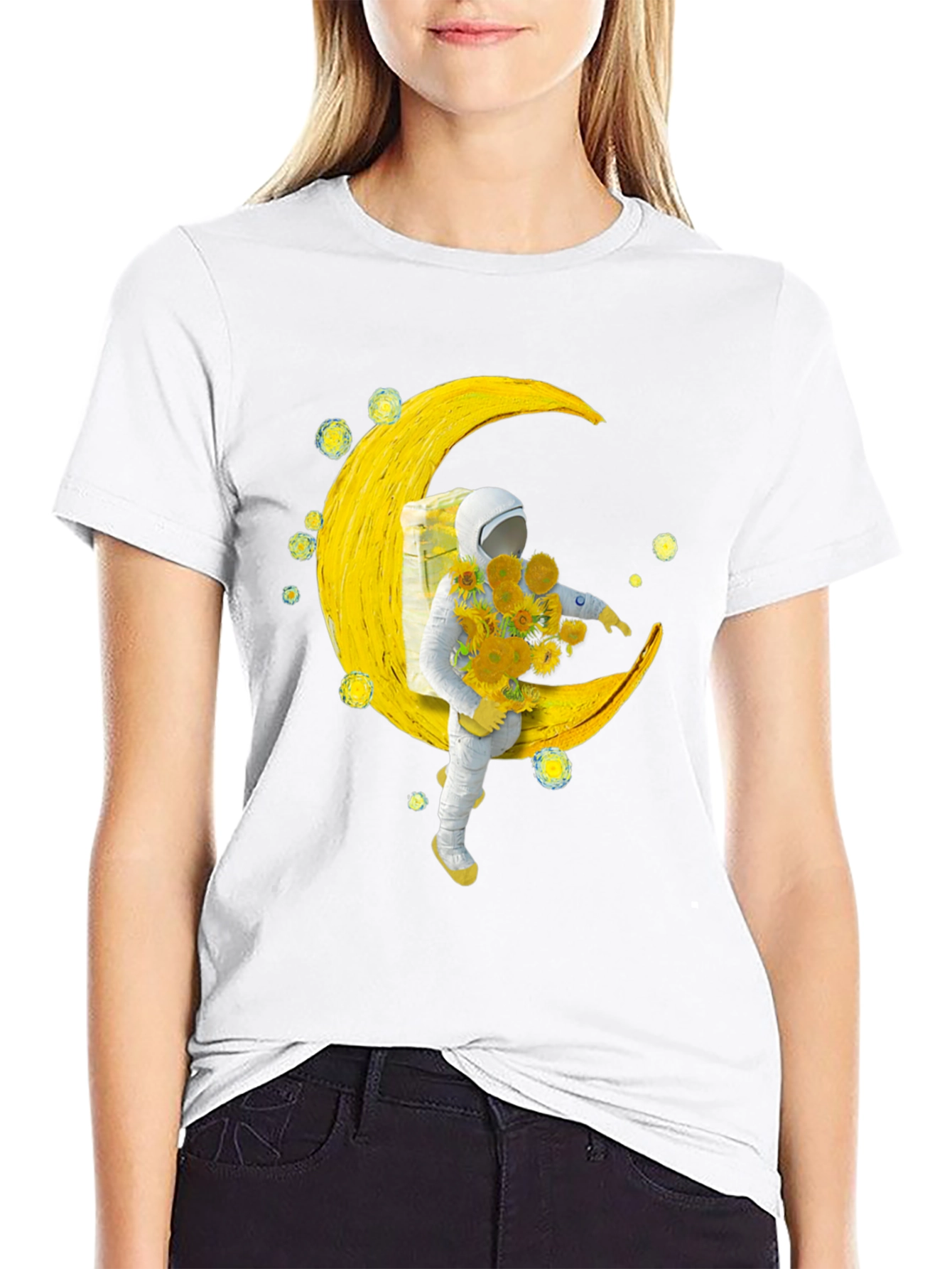 Astronaut Moon Sunflower Graphic Tee