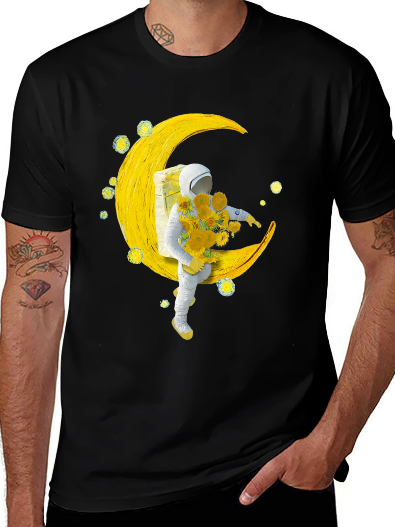 Astronaut Moon Sunflower Graphic Tee