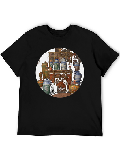 Artistic Black T-Shirt With Vase Print