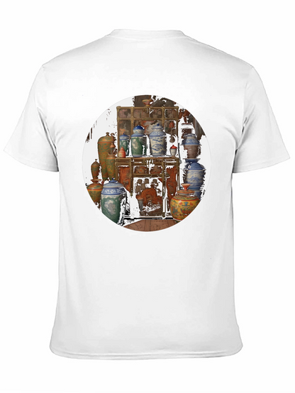 Artistic Black T-Shirt With Vase Print
