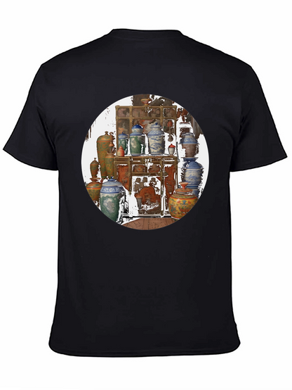 Artistic Black T-Shirt With Vase Print