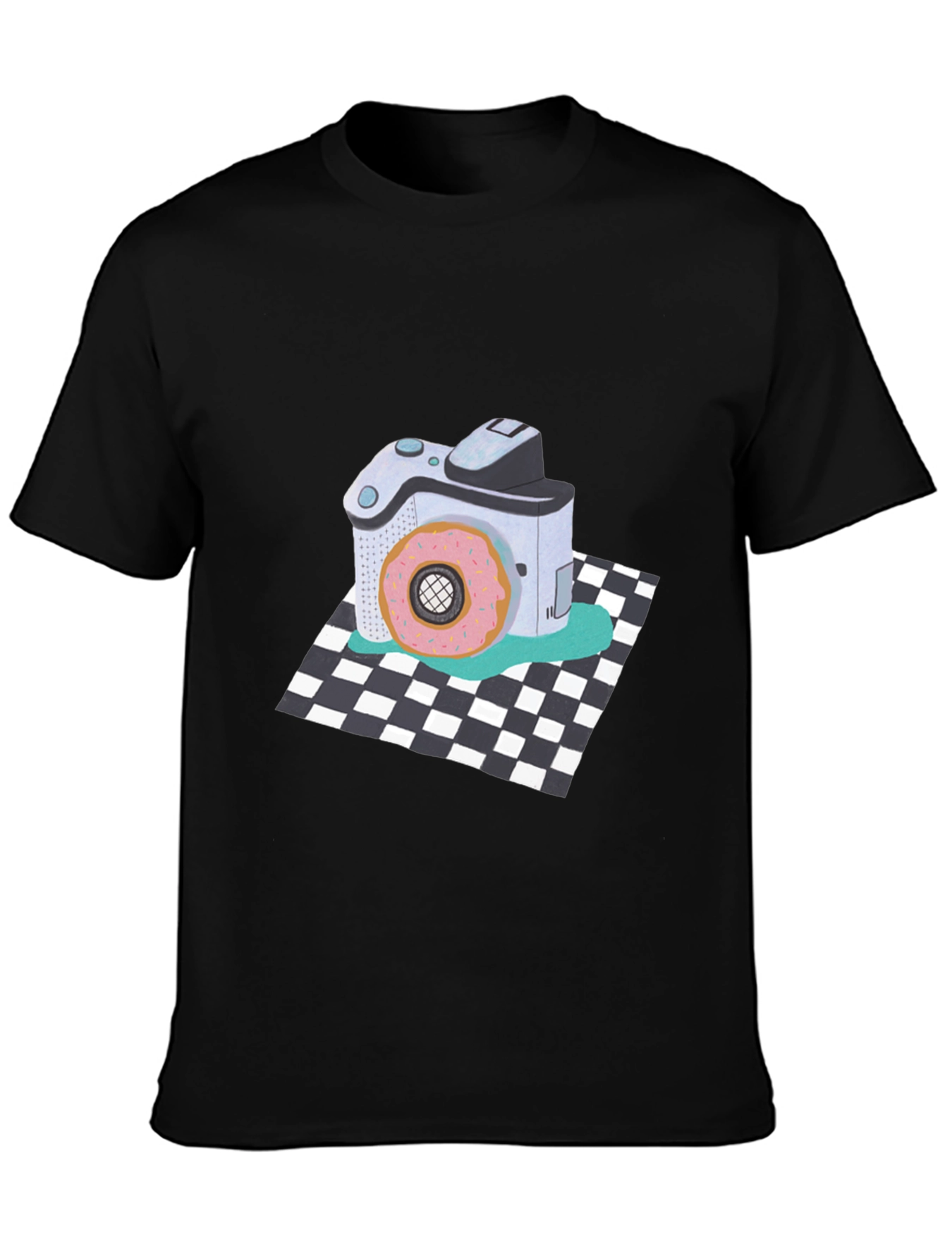 Donut Camera Graphic Tee - Quirky Black T-Shirt