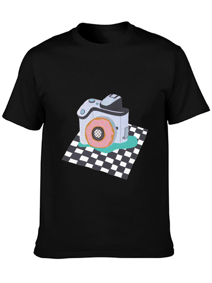 Donut Camera Graphic Tee - Quirky Black T-Shirt