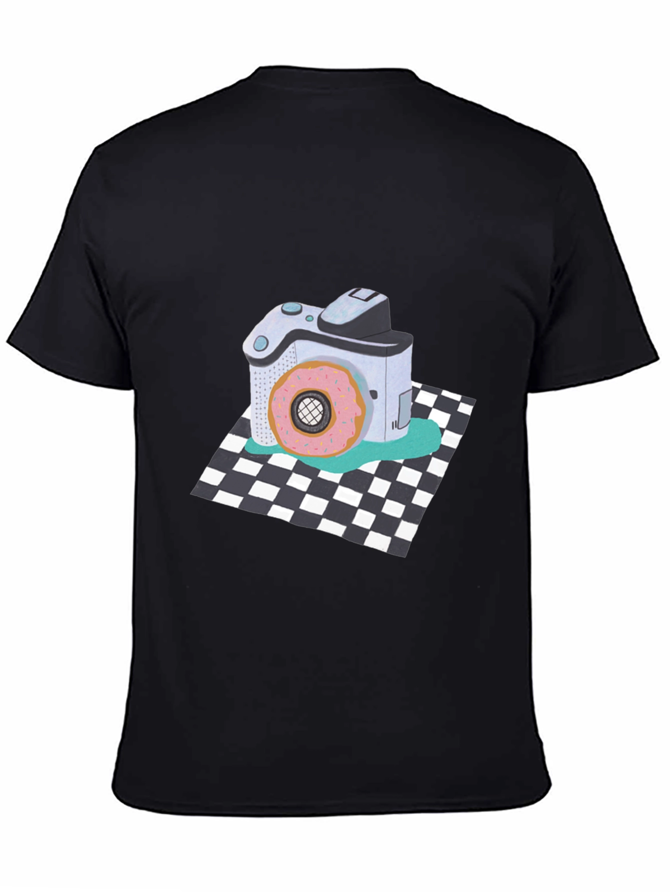 Donut Camera Graphic Tee - Quirky Black T-Shirt
