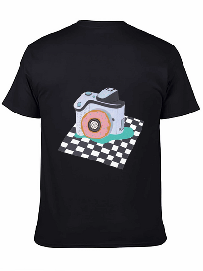 Donut Camera Graphic Tee - Quirky Black T-Shirt