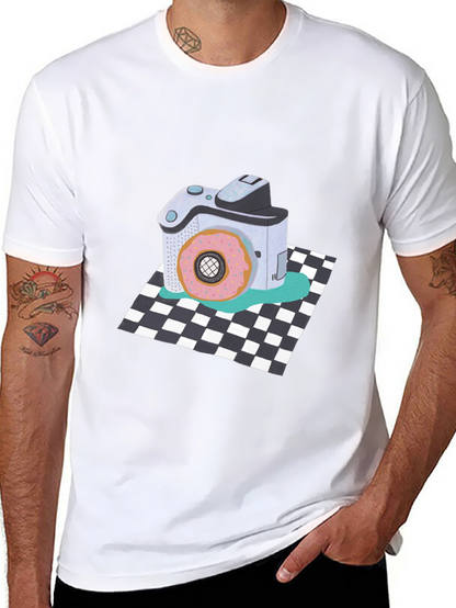 Donut Camera Graphic Tee - Quirky Black T-Shirt
