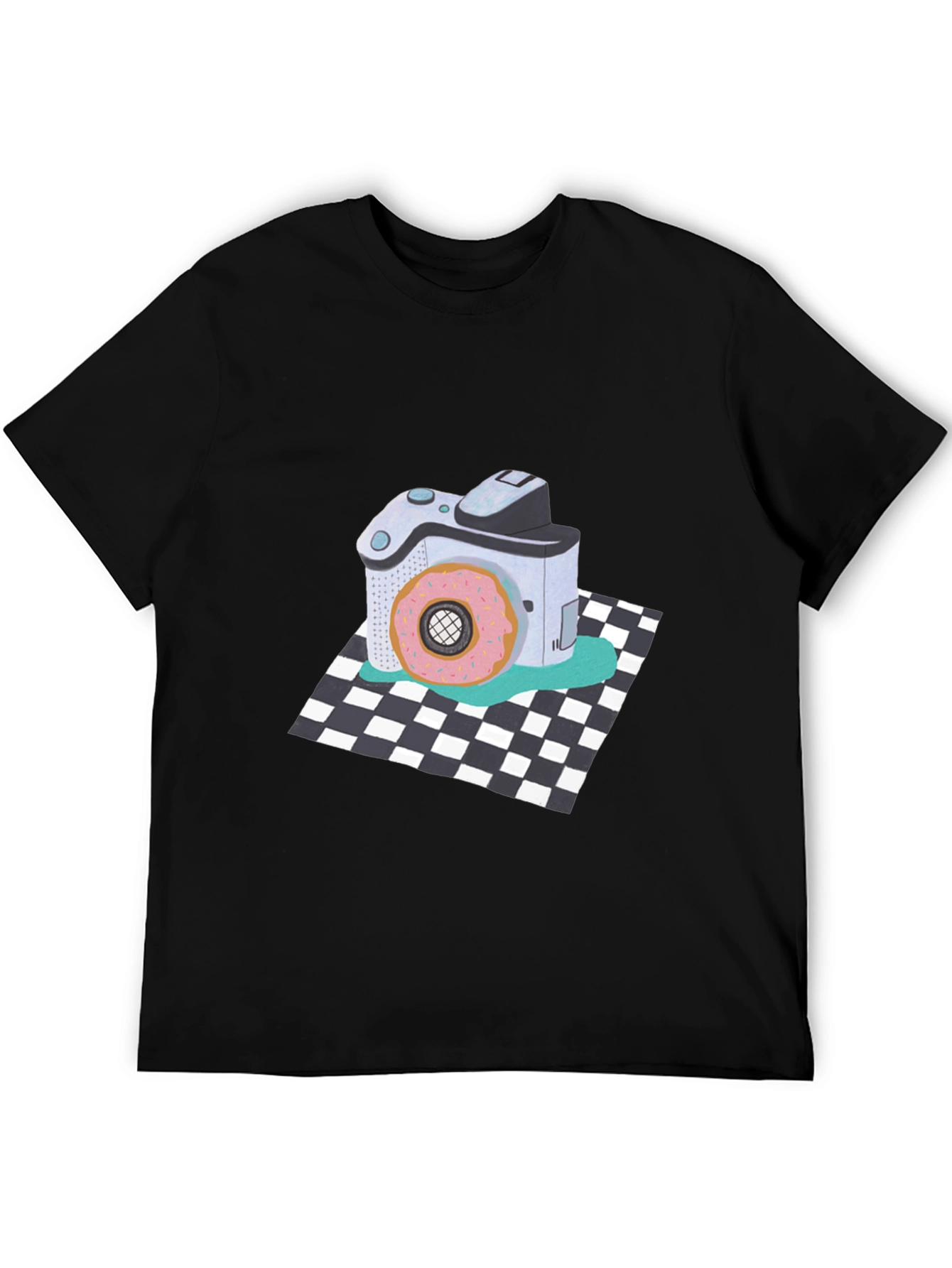Donut Camera Graphic Tee - Quirky Black T-Shirt