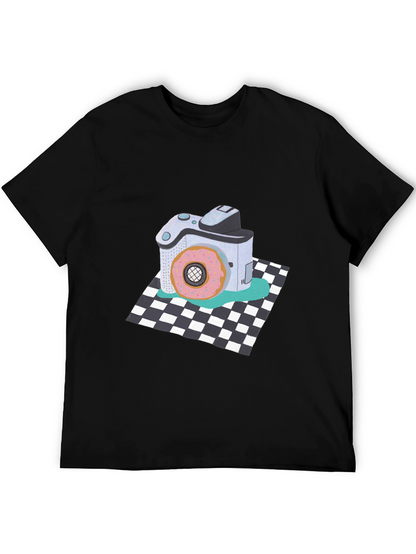 Donut Camera Graphic Tee - Quirky Black T-Shirt