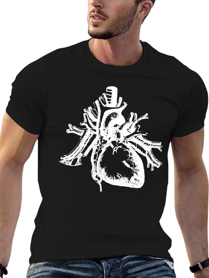 Anatomical Heart Print Black Cotton T-Shirt