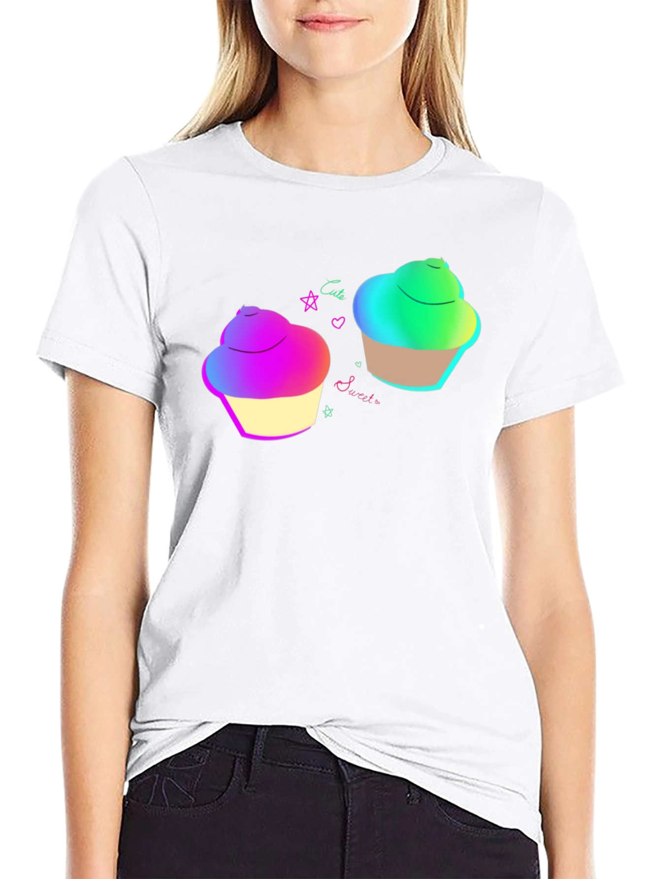 Cute Cupcake Graphic Black T-Shirt