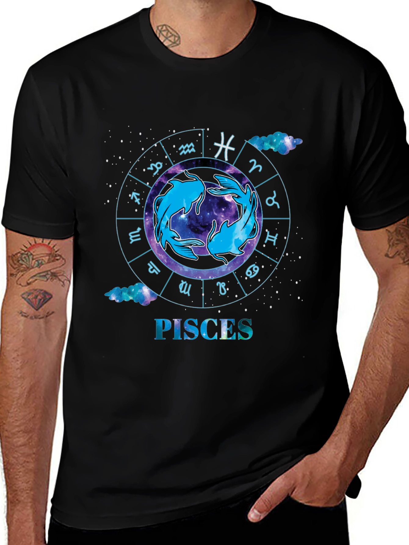 Pisces Zodiac Black T-Shirt
