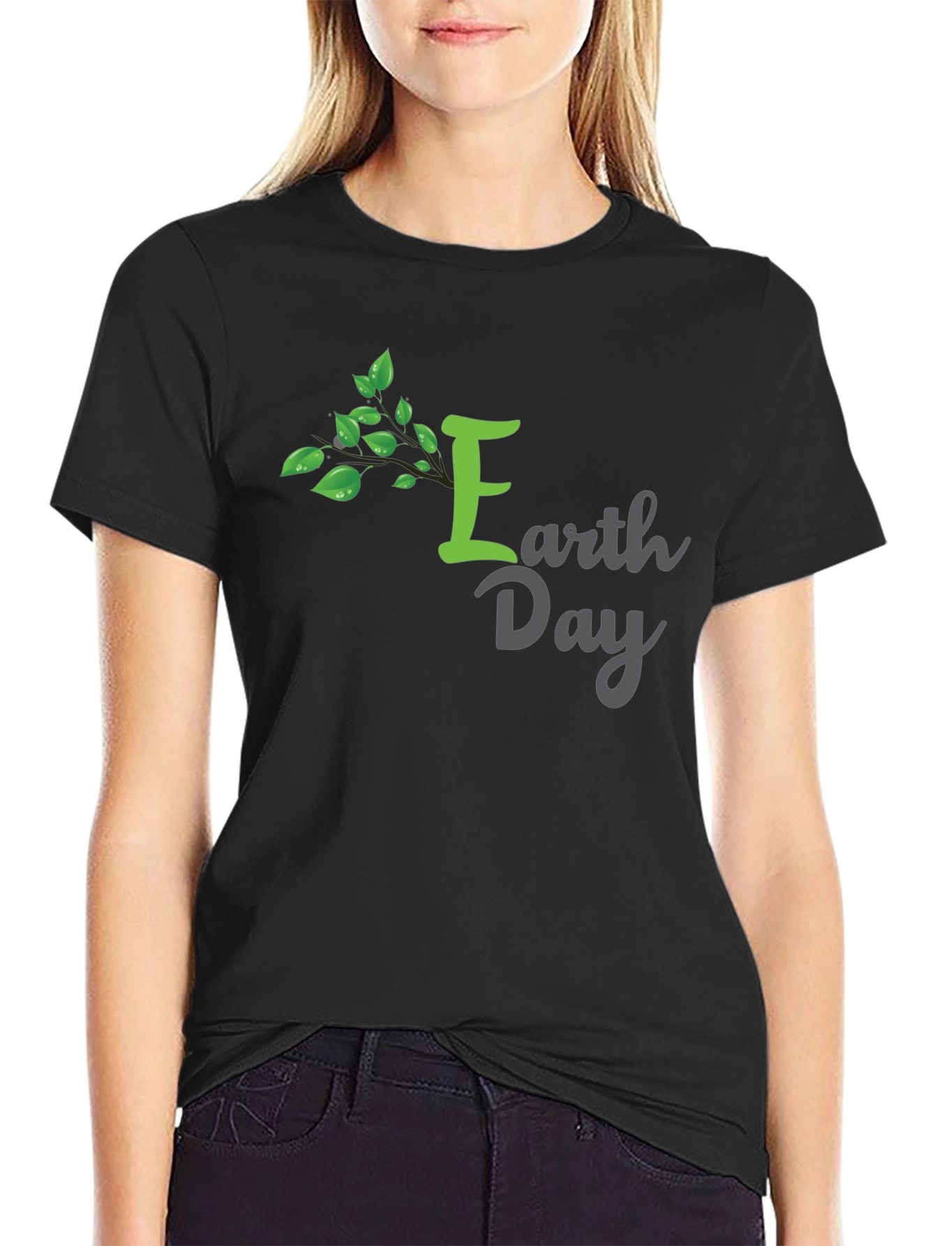 Earth Day T-Shirt - Green Tree Design Black