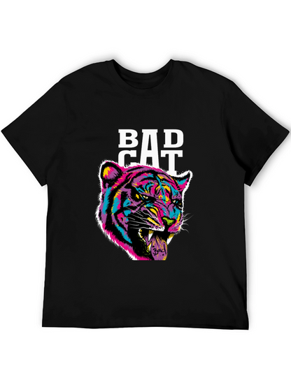 Bad Cat Graphic Print Tee - Black Cotton Blend