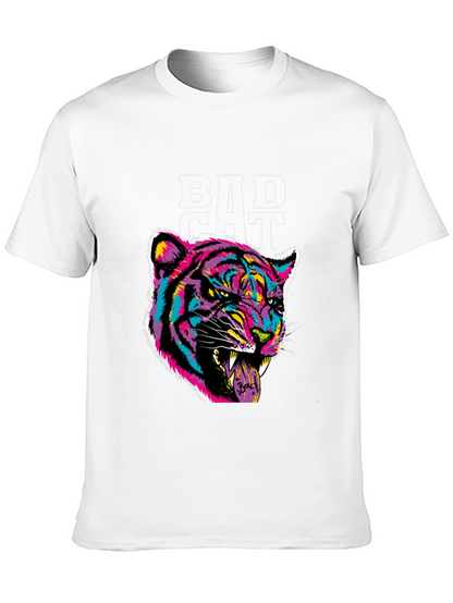 Bad Cat Graphic Print Tee - Black Cotton Blend