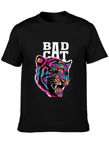 Bad Cat Graphic Print Tee - Black Cotton Blend