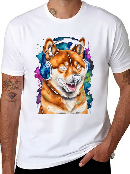Shiba Inu Dog Wearing Headphones T-Shirt