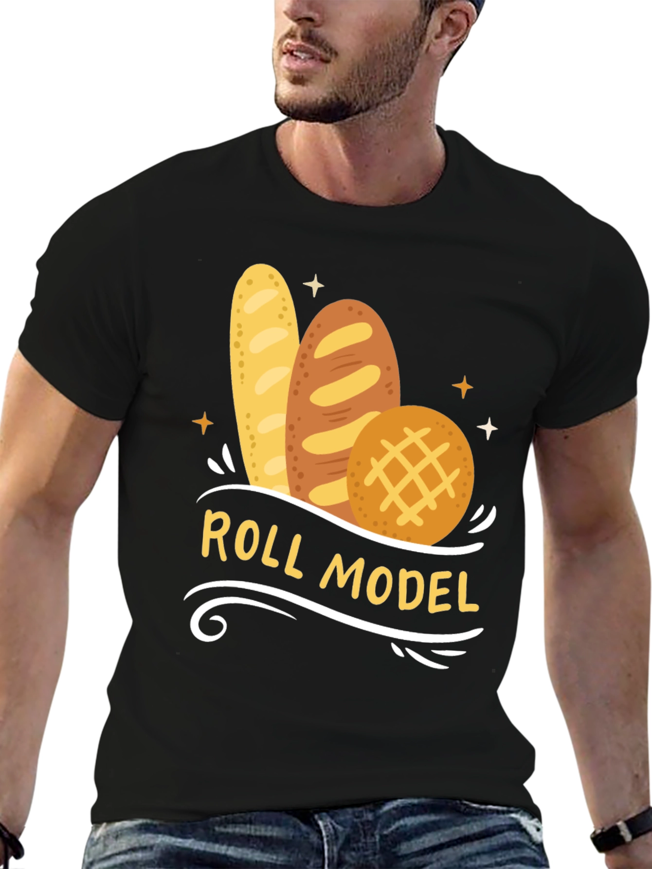Roll Model Graphic T-Shirt - Funny Bread Pun Tee