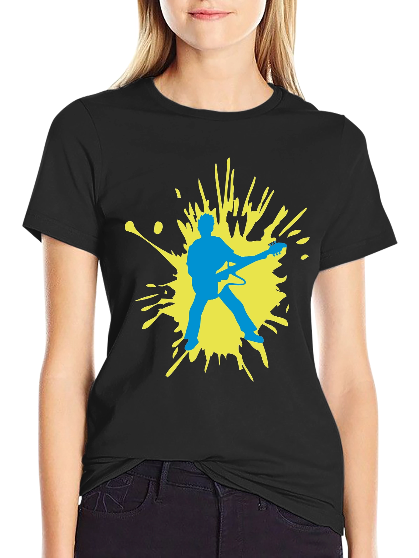 Guitar Player Graphic Tee - Black Cotton Comfort