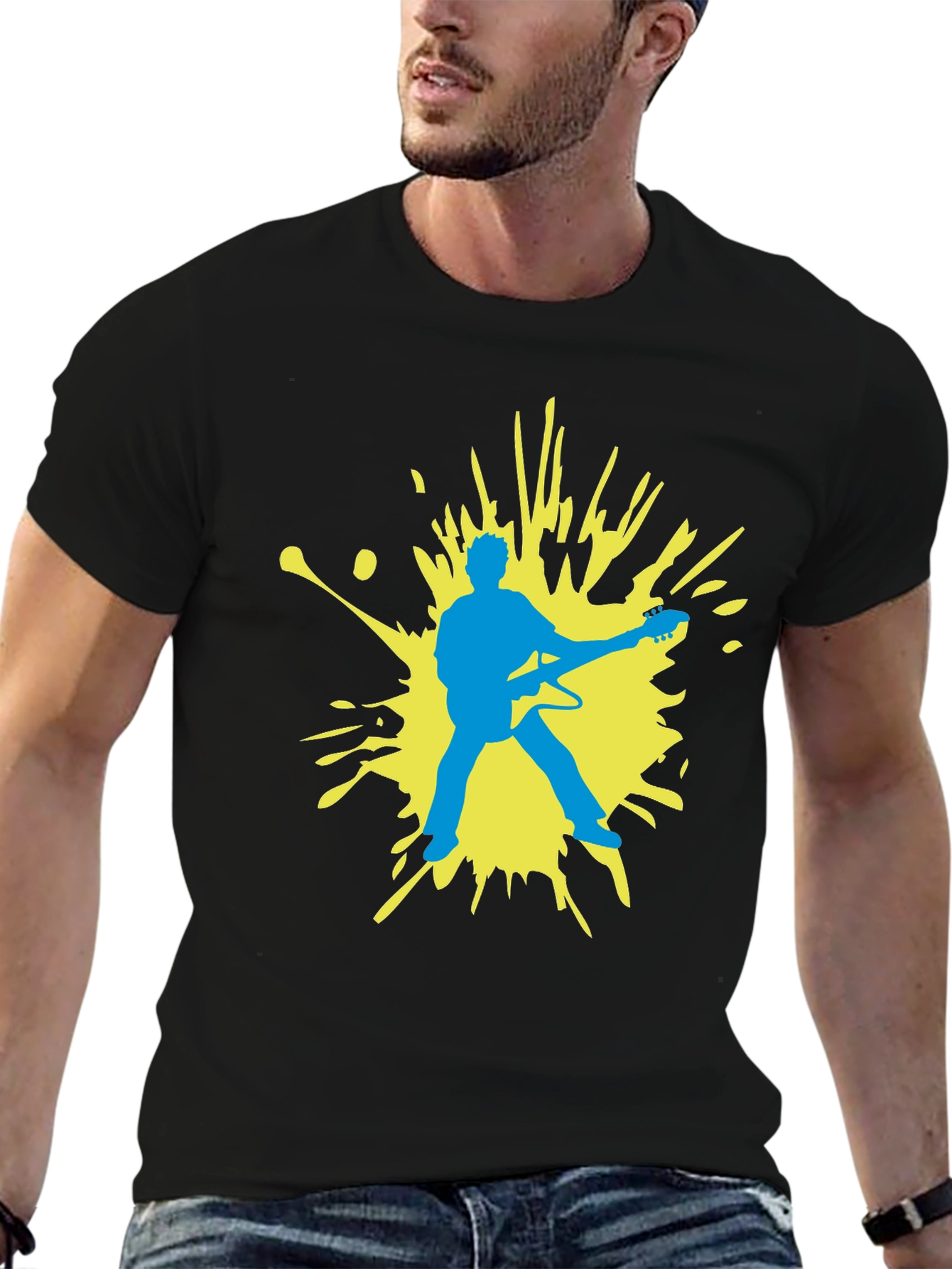 Guitar Player Graphic Tee - Black Cotton Comfort