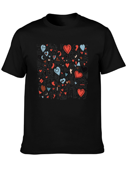 Hearts Graphic Print Black T-Shirt