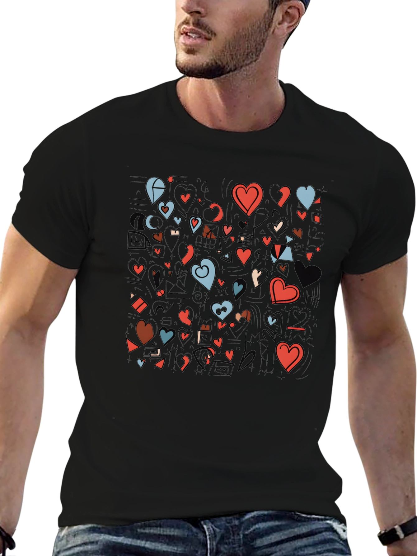 Hearts Graphic Print Black T-Shirt