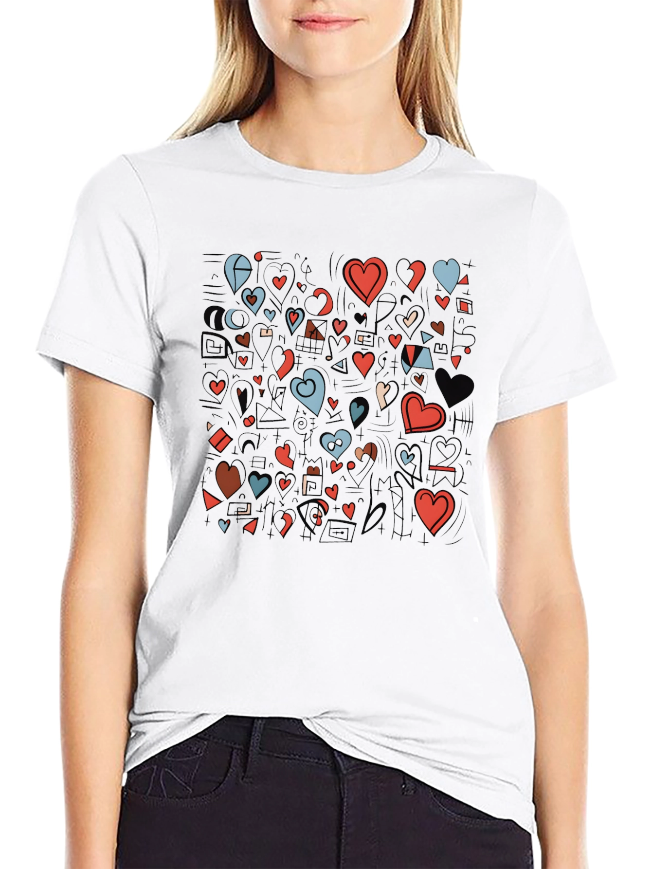 Hearts Graphic Print Black T-Shirt