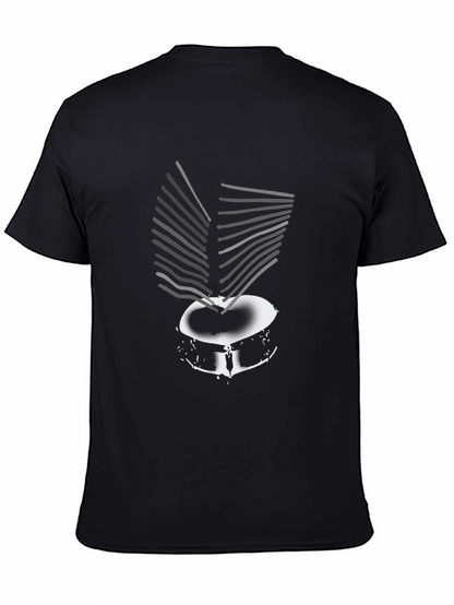 Drum Kit Graphic Tee - Black Cotton Casual T-Shirt
