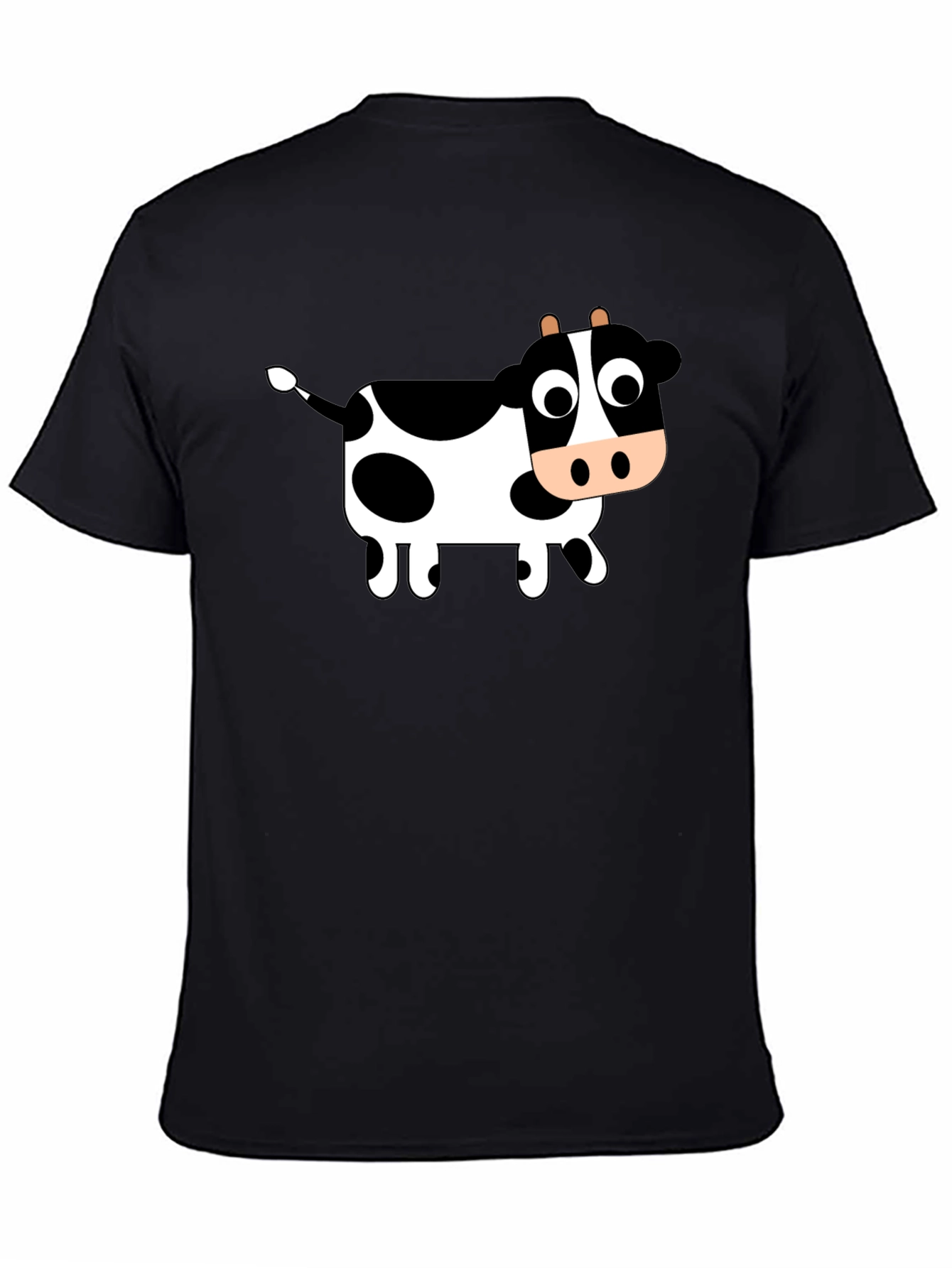 Black T-Shirt with Cartoon Cow Design