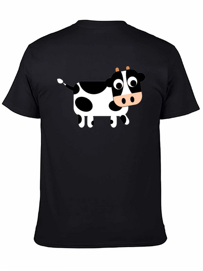 Black T-Shirt with Cartoon Cow Design
