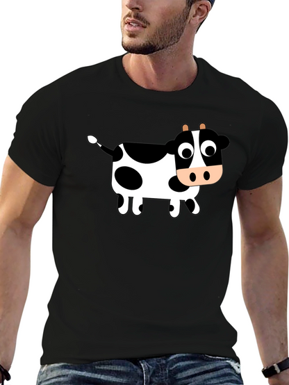 Black T-Shirt with Cartoon Cow Design