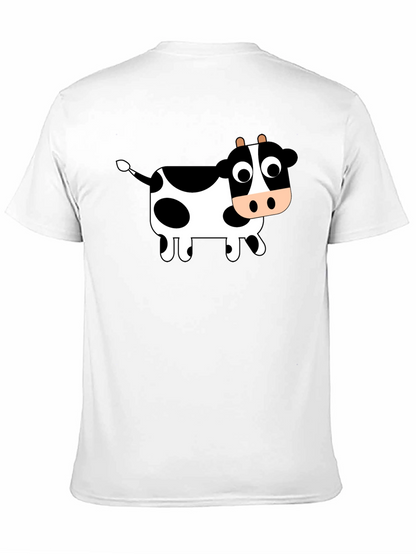 Black T-Shirt with Cartoon Cow Design