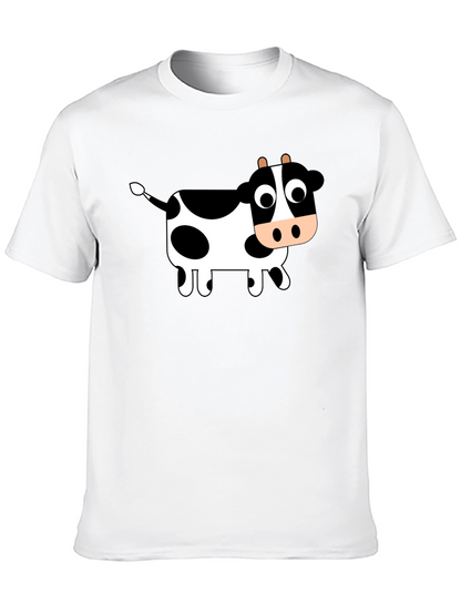Black T-Shirt with Cartoon Cow Design