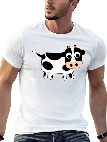 Black T-Shirt with Cartoon Cow Design