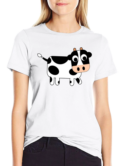 Black T-Shirt with Cartoon Cow Design