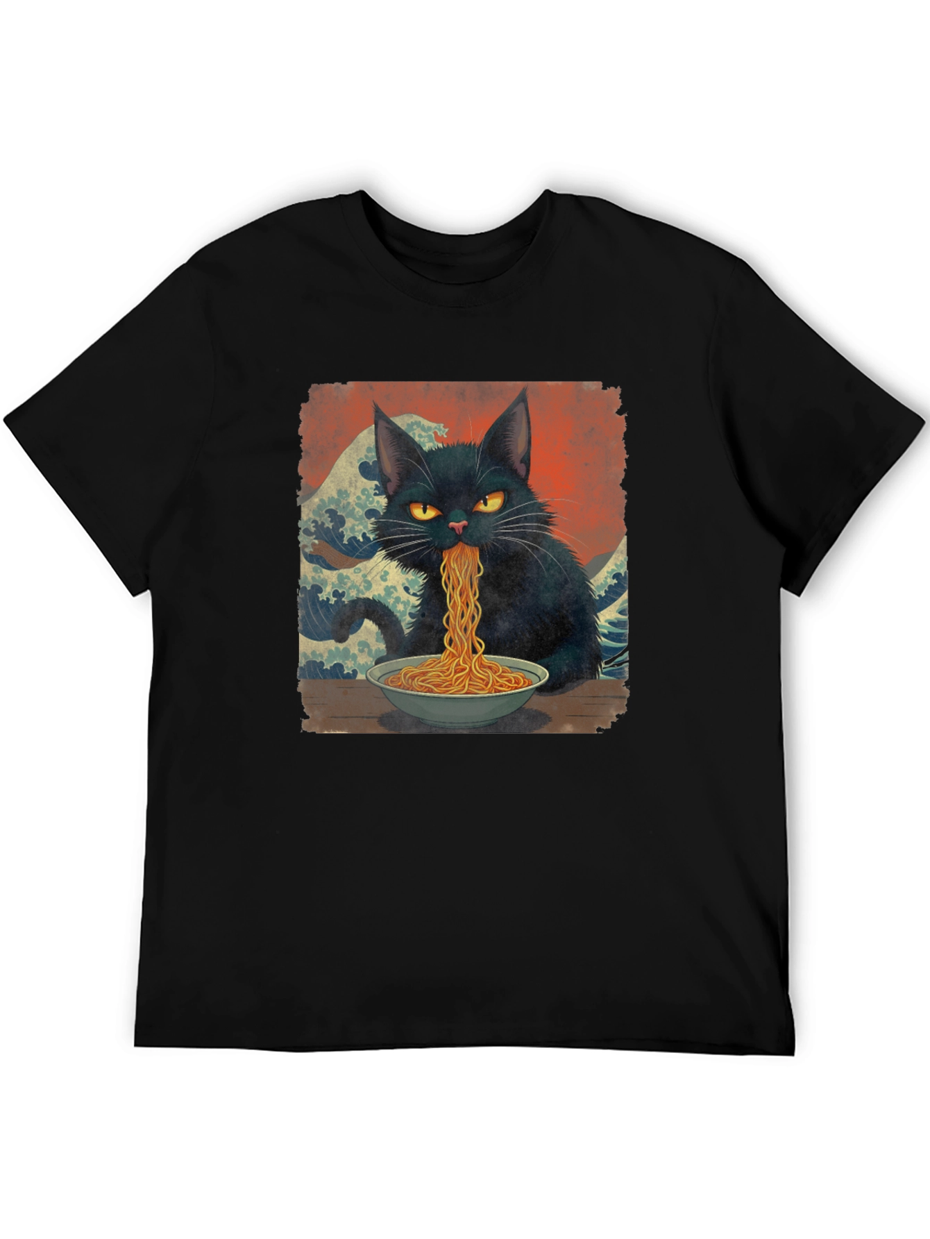 Black Cat Ramen T-Shirt - Unique Graphic Tee