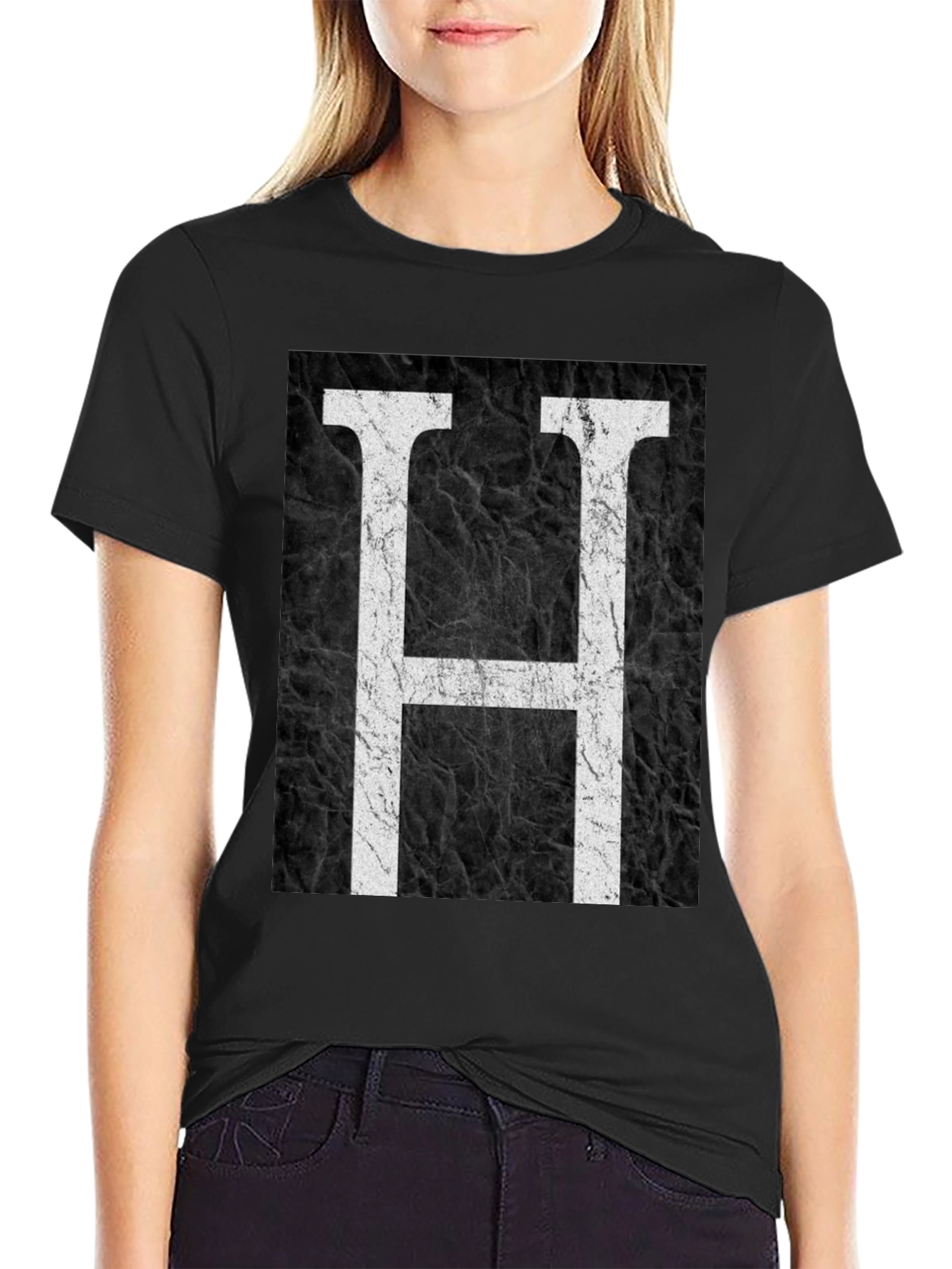 Monogram H Black Texture Graphic T-Shirt