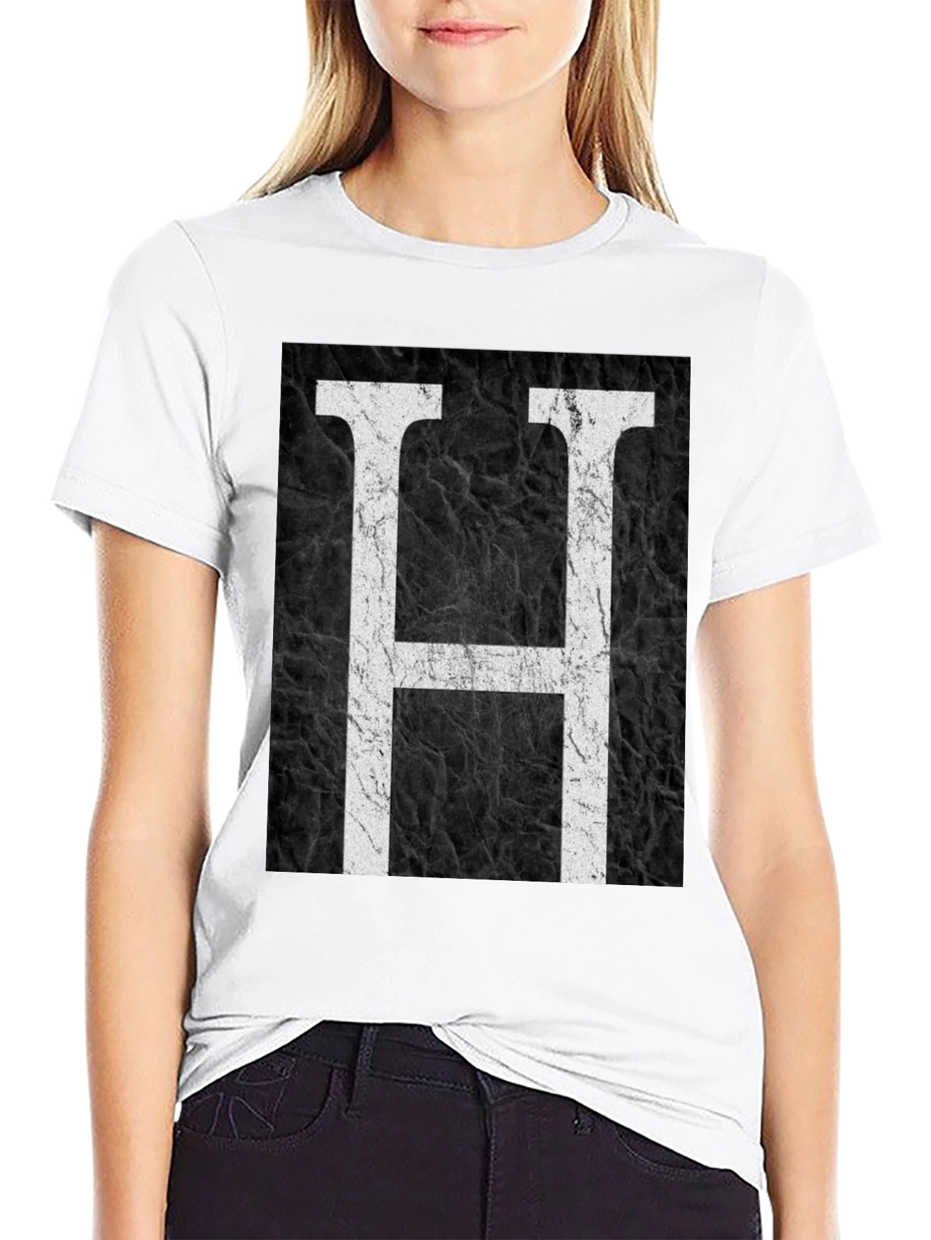Monogram H Black Texture Graphic T-Shirt