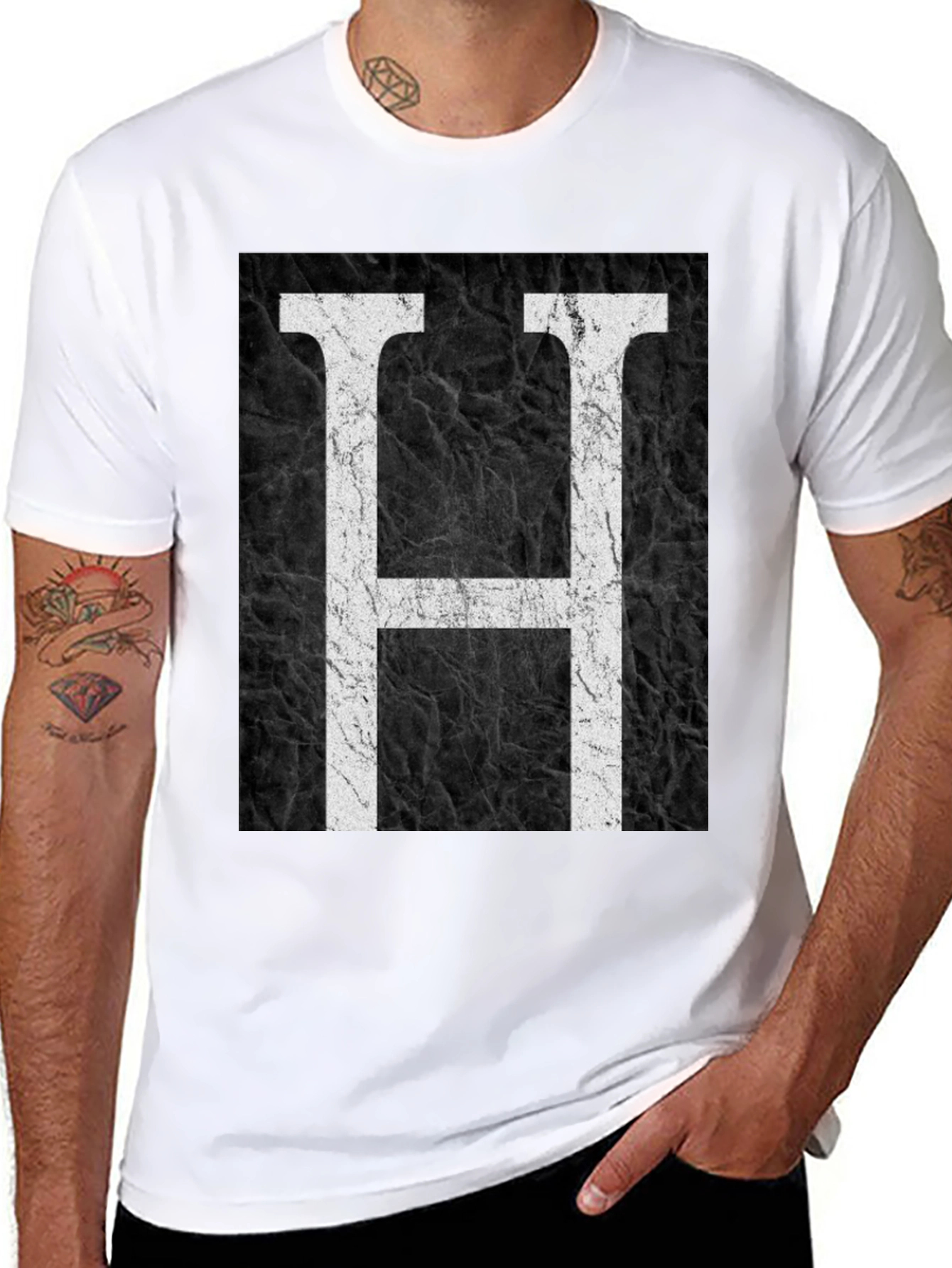 Monogram H Black Texture Graphic T-Shirt
