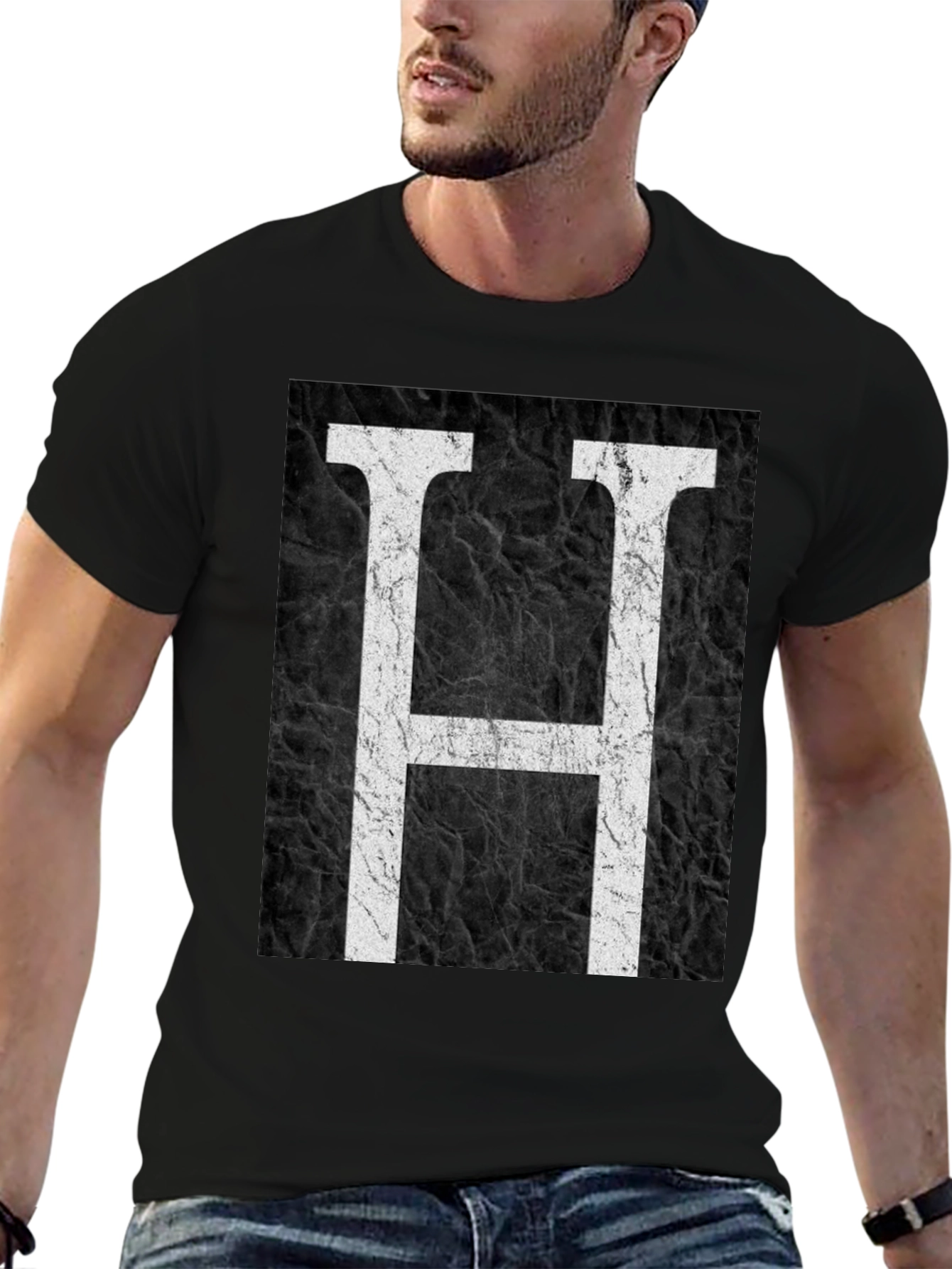 Monogram H Black Texture Graphic T-Shirt